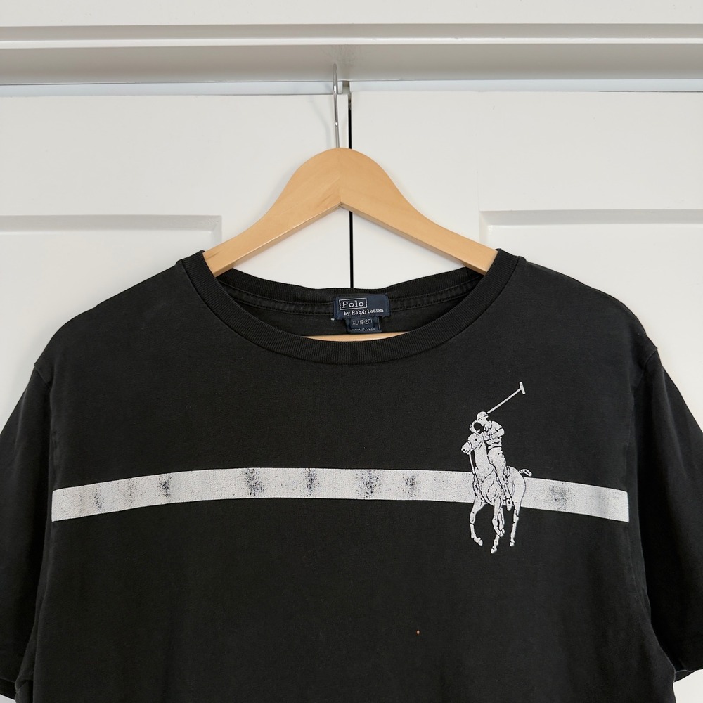 Mens Polo Ralph Lauren T-Shirt XL Black Big Pony Graphic 90s Style Single Stitch